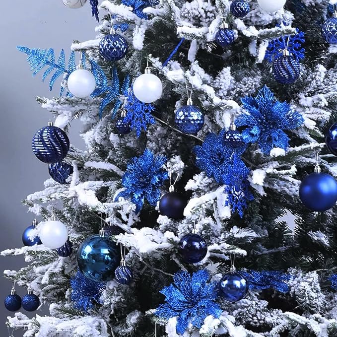Christmas Balls Ornaments -36pcs Shatterproof Christmas Tree Decorations with Hanging Loop for Xmas Tree Wedding Holiday Party Home Decor,6 Styles in 3 Sizes(Blue)