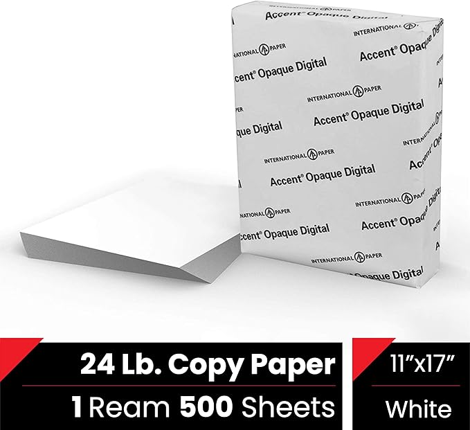 Accent Opaque White 30% Recycled Printer Paper, 11” x 17” 24lb Bond/60lb Text Copy Paper – 500 Sheets (1 Ream) – Premium Computer Paper, Smooth White Paper, 95 Bright, 89gsm – 188103R