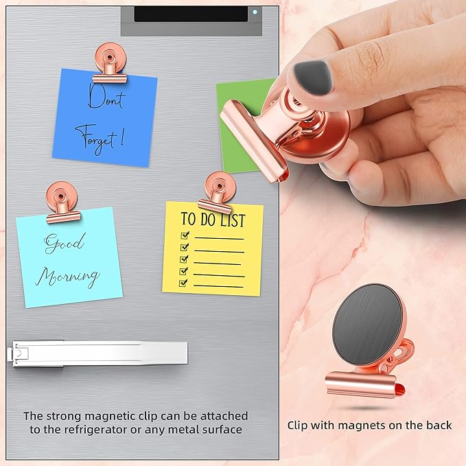 Grtard 24pack Rose Gold Magnetic Clips, Strong No-Scratch Refrigerator Magnets, Multi-Purpose Heavy Duty Clips for Fridge, Whiteboard, Locker, Classroom