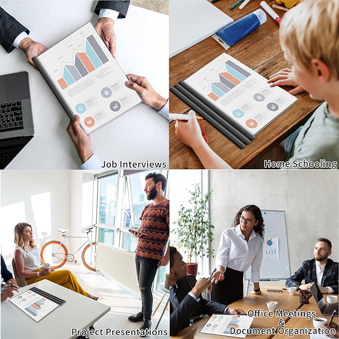 Binditek 100 Pack Clear Report Covers with 9mm Sliding Bars, 70 Sheet Capacity, Black and White Binding Bars, Letter Size, for Students and Coworkers