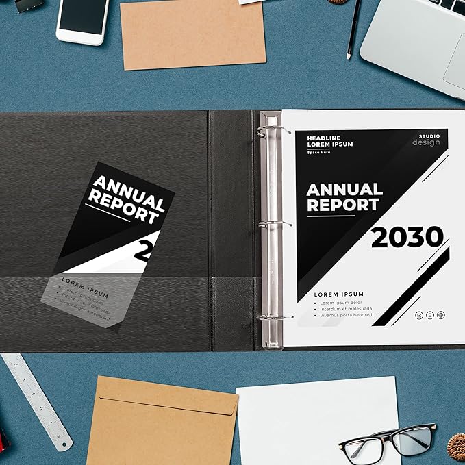 4 Pack of 2.5” Smooth Opening Angle D-Ring View Black Binders, Professional Presentation Folder for Standard Pages with Inside Pockets, and Customizable Clear View Binder PVC-Free