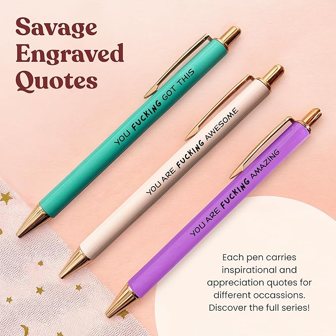 MESMOS Fucking Awesome Pen Set, Inappropriate Funny Gifts for Women and Friends. Fun and Motivational Office Pens for Coworkers, German-Made Ballpoint Ink