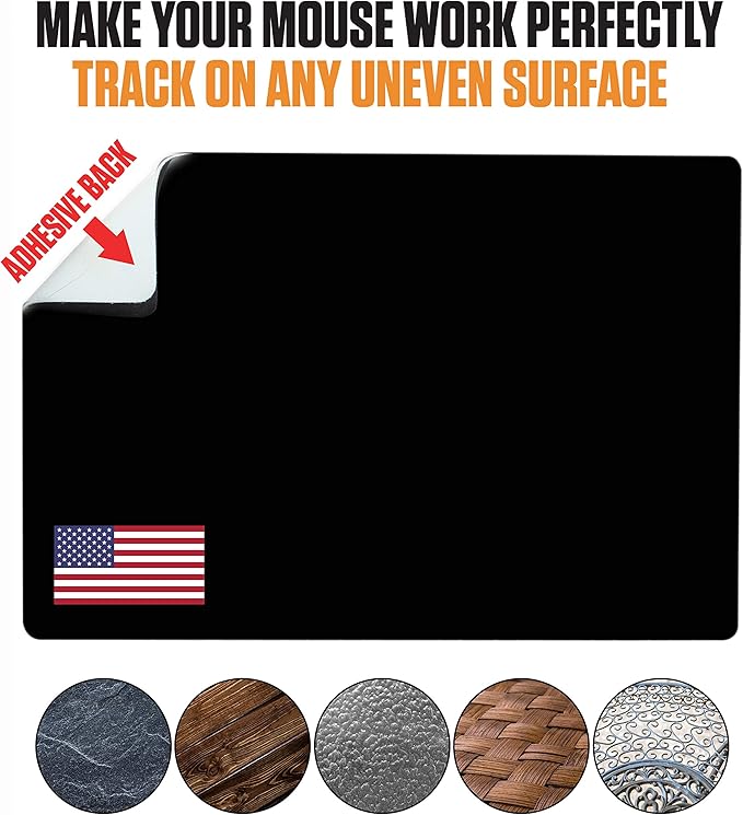 Mouse Pad Adhesive Bottom - Sticks to Any Surface - Portable - Webcam Covers and Screen Cleaner Included (USA Flag)