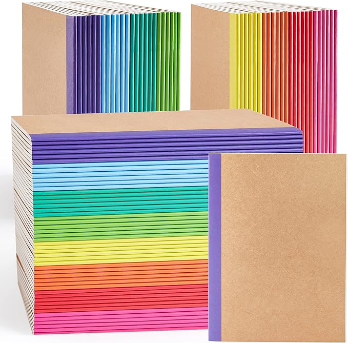 feela 96 Pack Composition Notebooks Bulk, Kraft Cover Lined Blank College Ruled Composition Travel Journals with Rainbow Spines For Women Students Business, 60 Pages, 8.3”x 5.5”, A5, 8 Colors