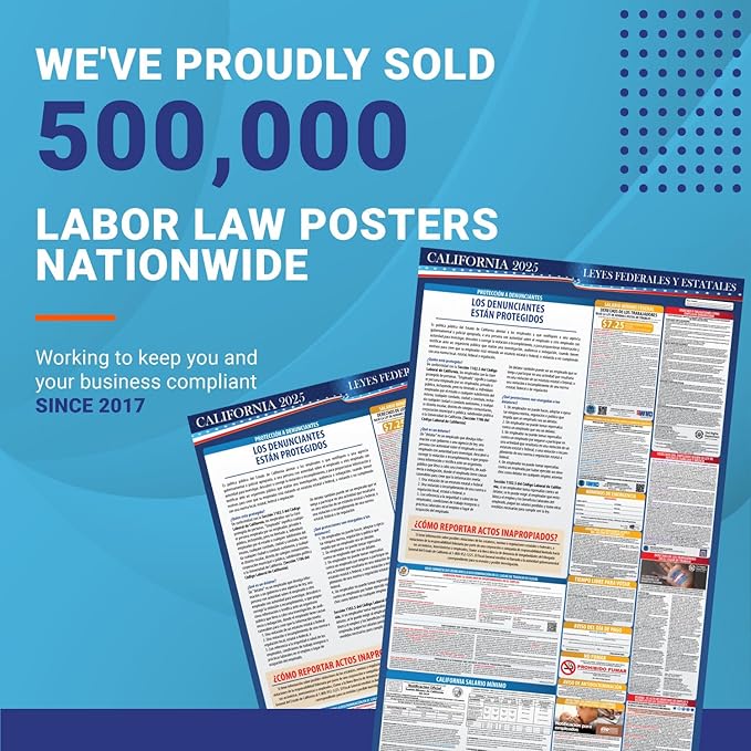 2025 California State and Federal Labor Law Poster - Spanish Version - OSHA Workplace Compliant - Mandatory Regulations Posting for Employees - All-In-One Required Compliance Posting 16" x 40" Laminated (Spanish)