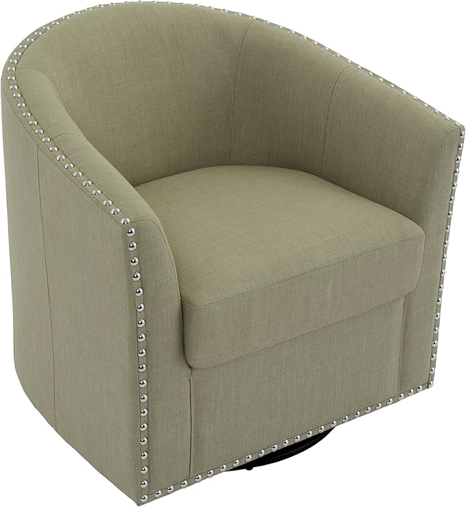 UIXE 360° Swivel Barrel Accent Chair Set of 2, Modern Upholstered Arm Chair Round Club Armchair, Nailhead Trim Single Sofa Seating in Fabric for Living Room - Light Camel