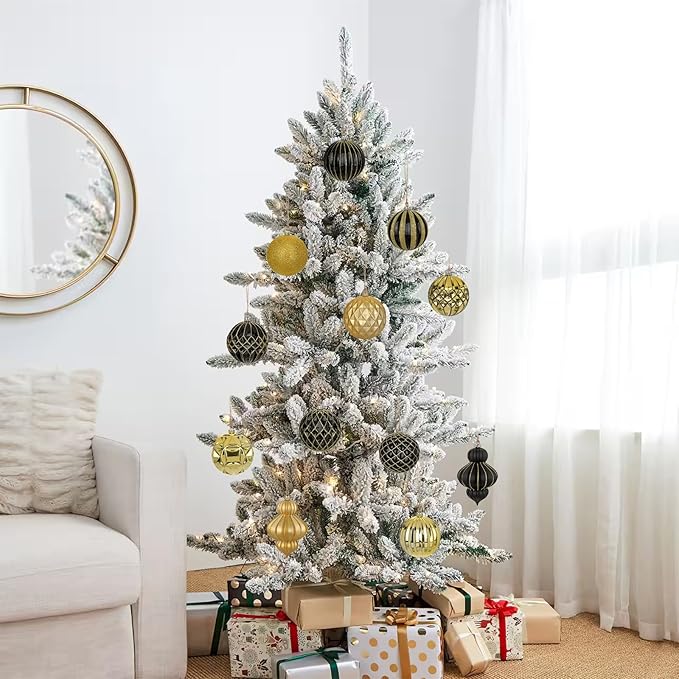 4" Christmas Ball Ornaments Set 12PCS Large Shatterproof Plastic Ornaments Christmas Tree Ball Hanging Ornaments for Xmas Tree Wedding Party Holiday Decorations - Black, Gold