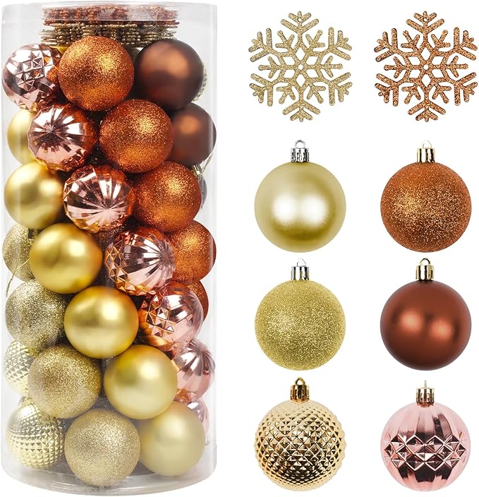 Christmas Tree Decorations Ornament Set, 60ct 2.36 Inches Bronze and Gold Shatterproof Christmas Ball Ornaments, Hanging Ball for Xmas Holiday Wedding Party Decor