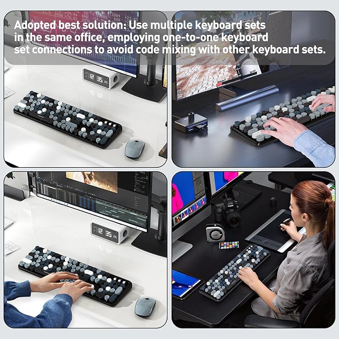 FOPETT 2.4GHz Wireless Keyboard and Mouse Set with Switch Button - Full-Size Keyboard - Compatible for Windows/Laptop/PC/Notebook/Smart TV and More - Grey Colorful