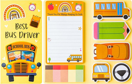 Xqumoi Best Bus Driver Sticky Notes Set - School Bus Pencil Shaped Self-Stick Note Pads Teacher Appreciation Thank You Gift Writing Memo Pad Page Marker Back to School Office Party Favors Supplies