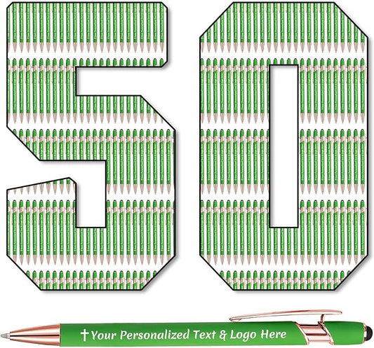 STREADVE 50 Personalized Custom Pens Engraved Writing Pen with Name Logo, Customized Promotional Items Stylus Pen Gifts for Men Women Realtor Nurse Wedding Business, Green