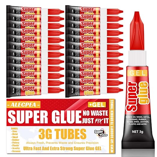 3 Gram (Pack of 24) Single use Super Glue Gel, Super Fast, Thick & Strong Adhesive Superglue, Cyanoacrylate Glue for Hard Plastics, DIY Craft, Ceramics, Frame, Leather, Metal Etc