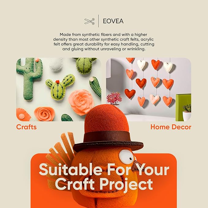 EOVEA | Acrylic Felt Fabric by The Yard - Non-Stiff, Soft Material - 72" Wide - 1.6mm Thick Felt Sheets for DIY Crafts, Sewing, Upholstery, Cushion, Padding(Orange, Half Yard)