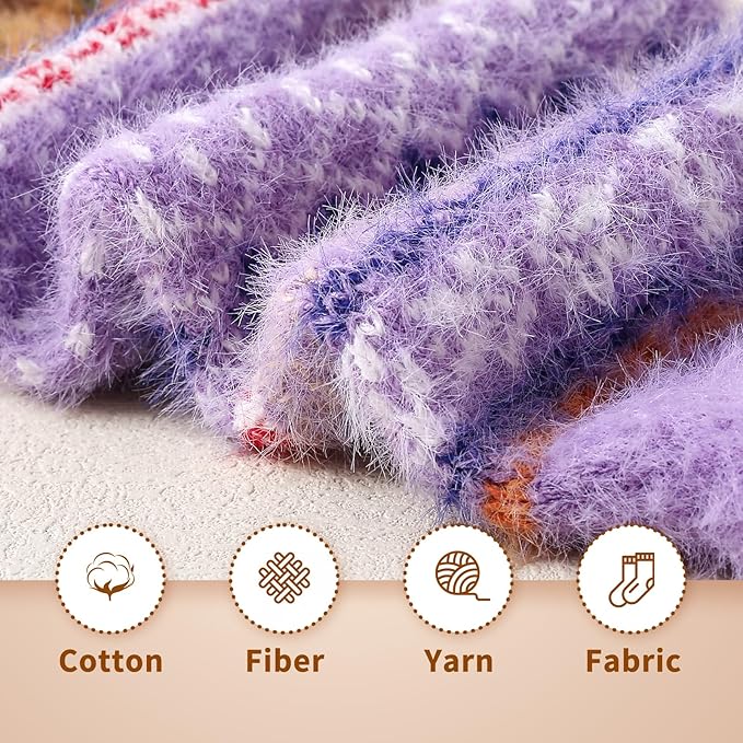 ICEIVY 5 Pair Fuzzy Cozy Socks for Women - Warm Comfy Soft Casual Home Sleep Winter Wool Socks - Gifts for Women