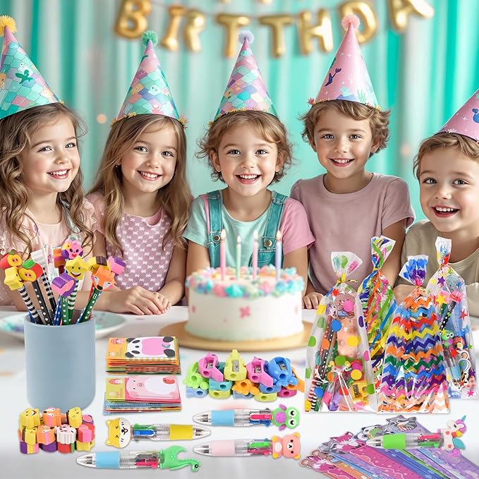 Ulema 24 Pack Cute Cartoon Animal Party Favors,Gifts for Birthday Goodie Bags School Classroom Games Rewards Stationery Set.