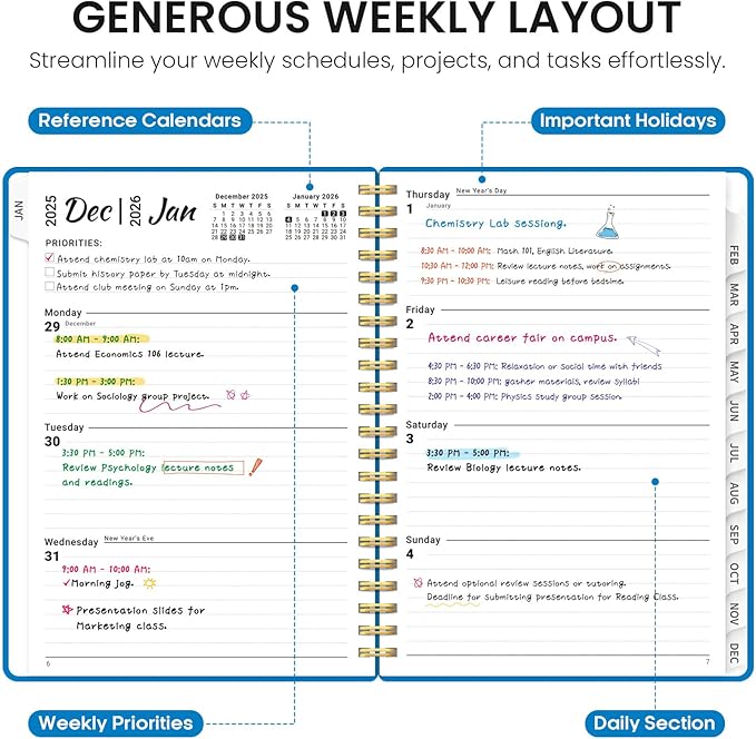 2026 Planner, Weekly and Monthly Calender Planner, Jan 2026 to Dec 2026, Hardcover 2026 Calendar Planner Book with Tabs & Inner Pocket, Office Home School Supplies for Women & Men - A5 (6.3" x 8.5"), Azure Blue