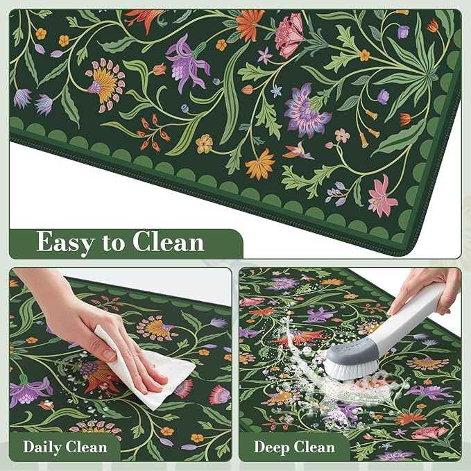 HAOCOO Moss Green Aesthetic Desk Matt for Desktop, Cute Mouse Pad, Non-Slip Vintage Keyboard Mat with Stitched Edge, Large Desk Docer Mat, Desk Cover for Home, School, Office