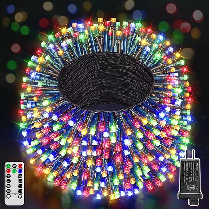 197FT 600 LED Christmas Lights Outdoor, Christmas Tree Lights Plug in, 8 Modes Twinkle String Light for Outside Bedroom Wedding Party Ceiling Xmas Home Decorations (Multicolored)