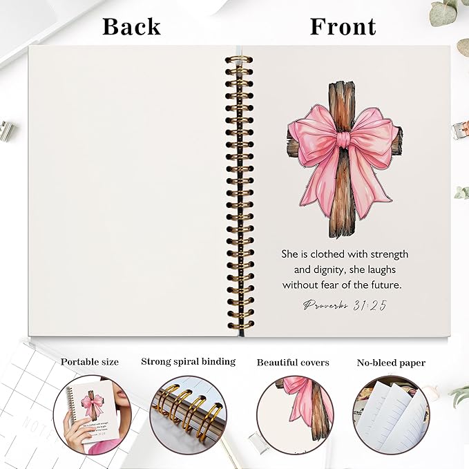 YOU FOUND ME Bohemian A5 Spiral Notebook with Rainbow Notebook- this is Our Happy Place, Inspirational Notebooks for Women, Bible Study, Gift for Birthday Christmas, Office Supplies (PINK BOW)