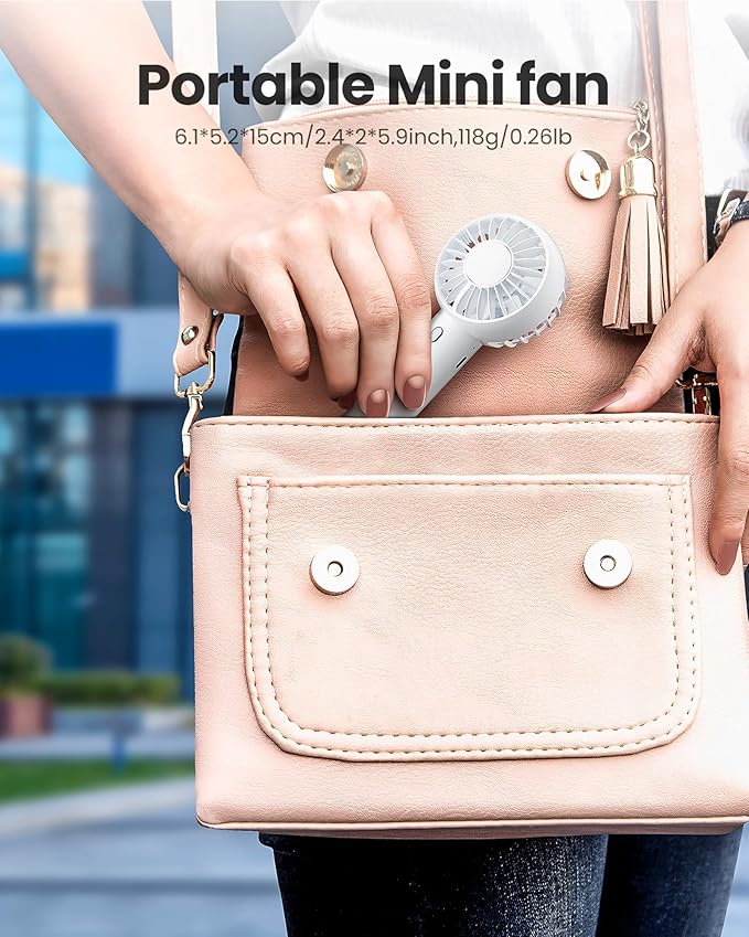 Gaiatop Mini Portable Fan, Small and Powerful, Cute Design 3 Speed Personal Handheld fan and Desktop with Base, Lightweight USB Rechargeable for Travel Lash Makeup Girl Women Summer Gift White