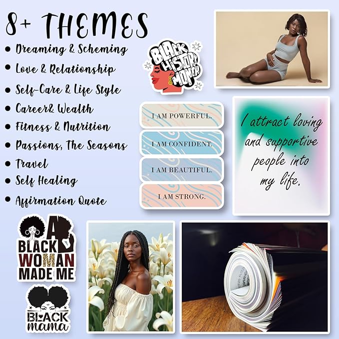 EggSun Vision Board Supplies with 1200+ Images & Quotes Collage Magazine Book, Wall Clip Art Scrapbook Journal Kit for Vision Board Making Beginners Women Men Teen Girls Room Decors (Black Women)