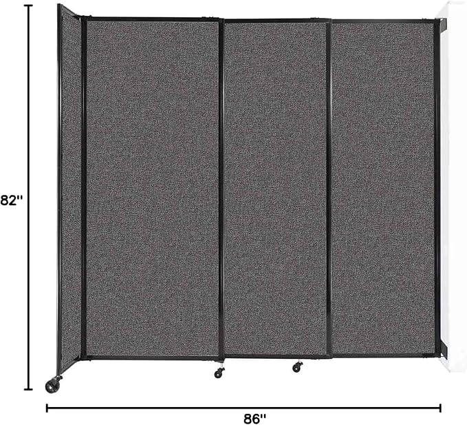 Wall-Mounted Sliding StraightWall Room Divider | Adjustable Widths | Locking Wheels | Room Separator | Up to 7'2" Wide x 6'10" Tall Charcoal Gray Fabric Panels