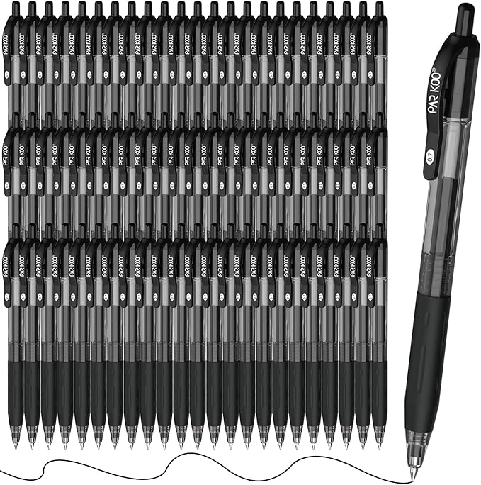 ParKoo Black Gel Pens, 70 Pack Quick Dry Retractable Medium Point 0.7mm Rollerball Gel Ink Pens Smooth Writing with Comfort Grip for School Office Home
