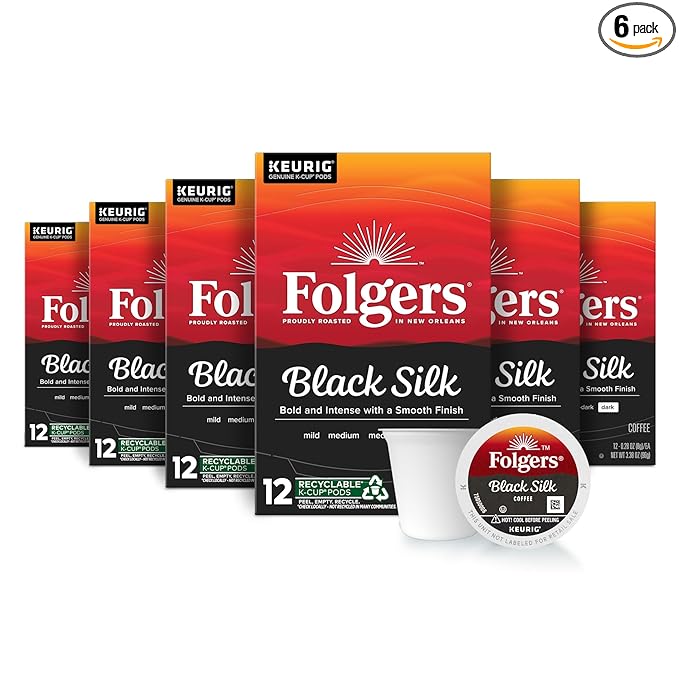 Folgers Black Silk Dark Roast Coffee, 72 Keurig K-Cup Pods