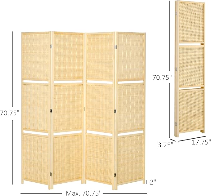 NicBex Room Divider 4 Panel Room Dividers with Storage Shelves Partition Room Dividers and Folding Privacy Screens 6 FT Wall Divider for Office, Room Separation,70.75" W x 0.75" D x 70.75" H, Natural