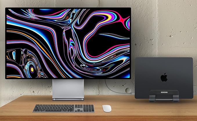 Aluminum Vertical Laptop Stand Dock Holder, Adjustable Slot Width 12-42mm, Space-Saving Upright Storage for MacBook and Laptops