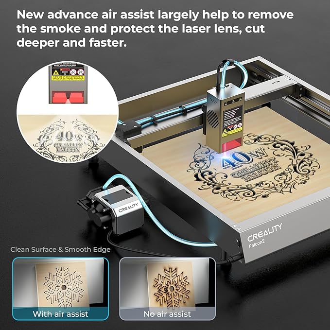 CREALITY FALCON2 40W Laser Engraver Machine with Air Assist, 240W Laser Engraver and Cutter Machine for Wood Metal Crafting Customized Gift and Batch Produce