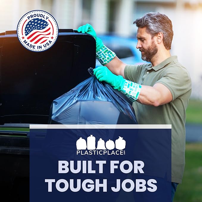 Plasticplace 55-60 Gallon Trash Bags │ 1.0 Mil │ Black Heavy Duty Garbage Can Liners │ 38” x 58” (100 Count)