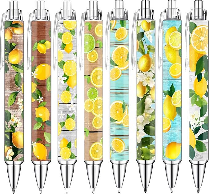 Idealmuzik Lemon Pens Set – Fun Citrus-Themed Pens for Girls, Students, and Stationery Lovers – Smooth Writing Ballpoint Pens for School, Journaling, or Gifts – Bright and Cheery Design, 8 Pack