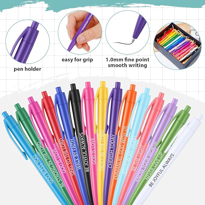 90 Pcs Ballpoint Bible Pen Inspirational Scripture Quotes Black Gel Ink Pens Bulk Religious Retractable Rolling Ballpoint Pens for Party Favors Back to School Gift Supplies (Christian)
