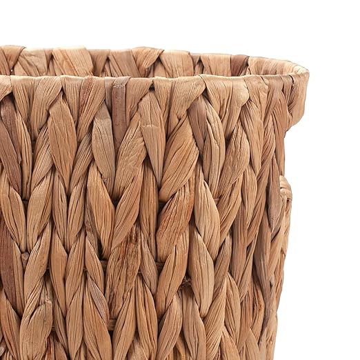 Bathroom Trash Can, Handwoven Wicker Trash Can with Handles for Bedroom, Living Roon, Kitchen, Bathroom and Office, Water Hyacinth Wicker Waste Basket, 1 Pack, 13"L x 7.5"W x 12.2"H, 3.2 Gallon