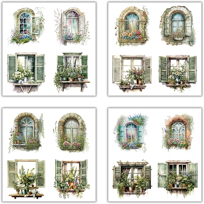 XERE 80 Pcs Picturesque Windows Four Seasons Sticker Book for Journaling Notebooks, Sketchbook, Bookmark Making, Junk Journal, Budget Planner, Scrapbook Art Supplies Stickers