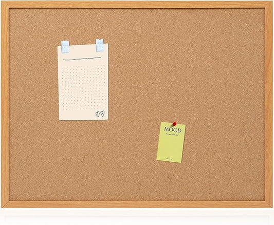Board2by Cork Board Bulletin Board 24 x 36, Wood Framed Corkboards for Wall Decor, Hanging Office Message Board, Large Wall Mounted Notice Pin Board with 15 Push Pins for School, Home & Office