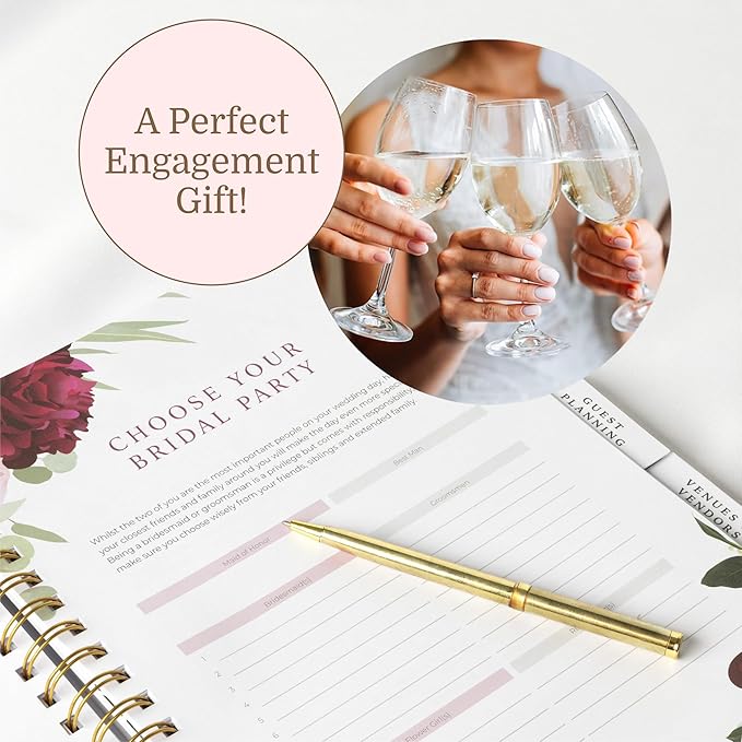 Your Perfect Day Wedding Planner Book and Organizer - Wedding Planner Book - Bridal Planning Binder with Countdown Calendar - Bride Gifts - (PINK FLORAL)