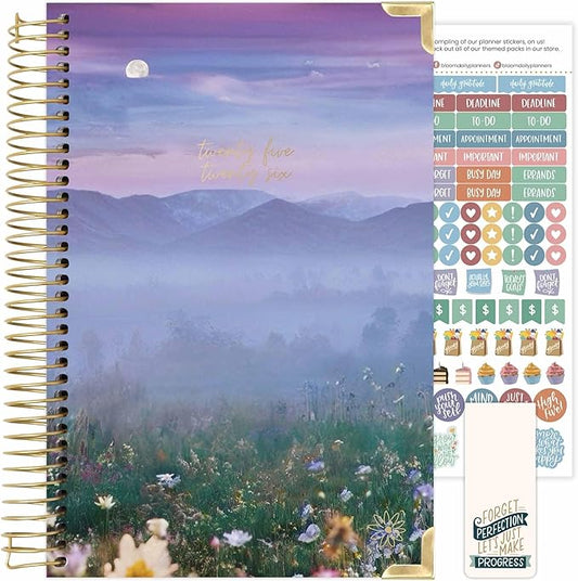 bloom daily planners HARDCOVER Planner 2025-2026 Academic Year (July 2025 - July 2026) - A5 Task Goal Organizer - Monthly & Weekly Inspirational Agenda Book - 5.5" x 8.25" - Mystical Mountains