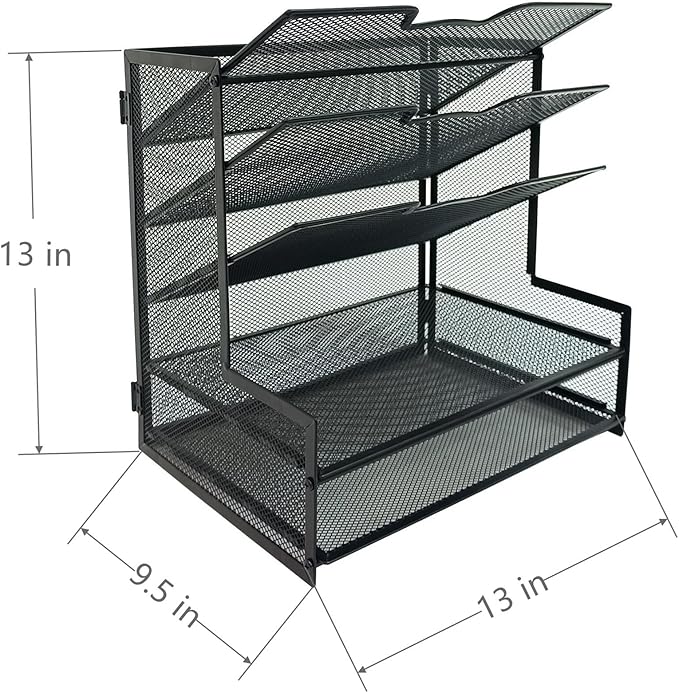 5 Tier Metal Mesh Desk Organizer, Office Desktop File Organizer, Paper Tray Organizer for Home Office Furniture, Black