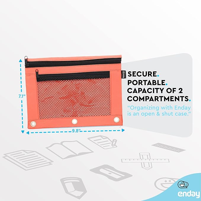 Enday Red Pencil Pouch For 3 Ring Binder, Zippered Binder Pencil Pouches, 3 Ring Pencil Pouch for Binder, Pencil Case for Binder, Large Pencil Bags for School, Home, and Office