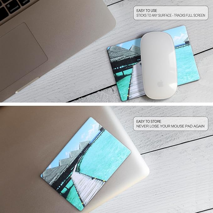 Mouse Pad Adhesive Bottom - Sticks to Any Surface - Portable - Webcam Covers and Screen Cleaner Included (Beach)