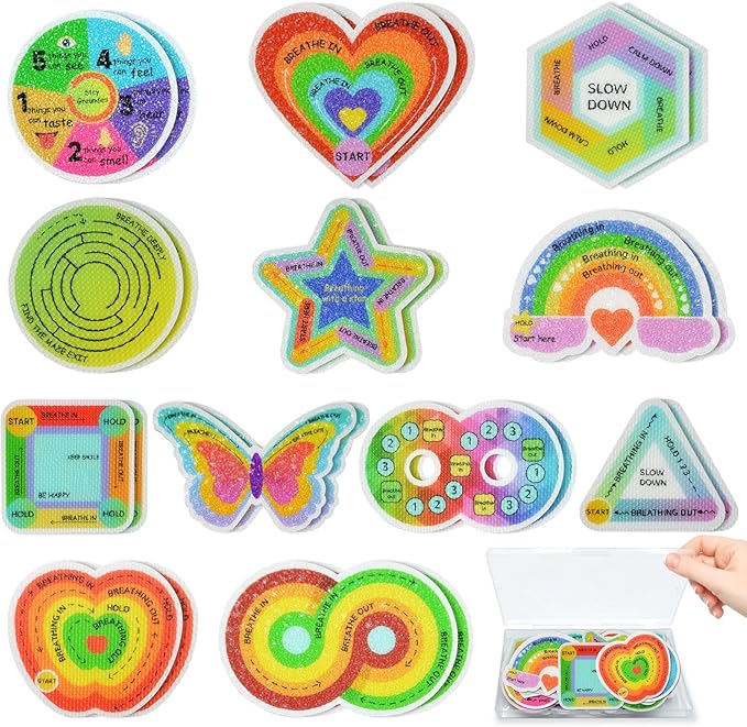 24 Pcs Sensory Sticker Set - Anxiety Sticker Kit with Different Textures, 2 Textured Surface Tactile Stickers for Teens & Adults - Sensory Strips - Stress Relief Classroom Must Haves