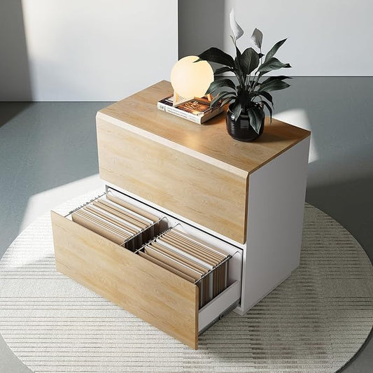 2 Drawer Lateral File Cabinet, 31W*28H Wood Filing Cabinet with Anti-tilt Mechanism, Home Office Storage Filing for Letter, A4 & Legal Size, Light Walnut