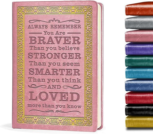 Pink A5 Lined Leather Journal Notebook,Inspirational Leather Journal Notebook for Men Women,200 Pages 100 Gsm Thick Ruled Paper Daily Diary for School,Travel,Business,Work (Pink)