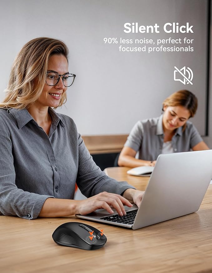 TECKNET Bluetooth Mouse, [ USB + BT1 + BT2 ] Wireless Mouse for Laptop, Silent Click, Full-Size, 4800 DPI Computer Mice Wireless, Dual Mode for Laptop, Computer, iPad, MacBook