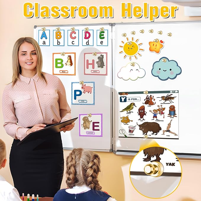 VNDUEEY 16 Pack Fridge Magnets Refrigerator Magnet, Gold Strong Magnets for Whiteboard, Magnetic Push Pins, Metal Magnet for Kitchen, Office, Classroom, School, Locker, Cruise Decor