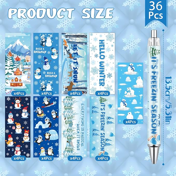 Hello Winter Ballpoint Pens -36 Pcs Polar Bear Snowman Penguin Pens Set Retractable Smooth Writing Pen Bulk Gifts for Men Women Office Classroom Home Bookish Students Teacher Christmas Gift