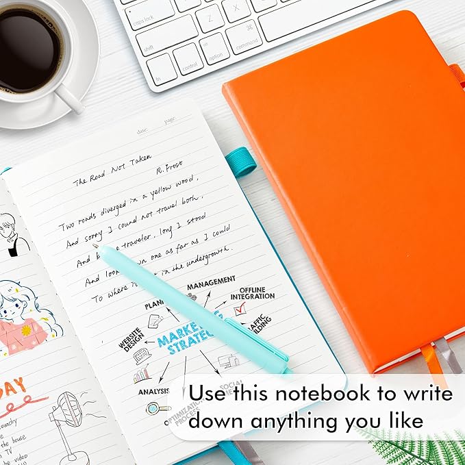 feela Notebooks Journals Bulk, Hardcover Notebook Classic Ruled Journal Set with Pen Holder for School Business Work Travel Writing, with 12 Black Pens, 120 GSM, 5.1”x8.3”, 12 Pack, A5, Solid Colors