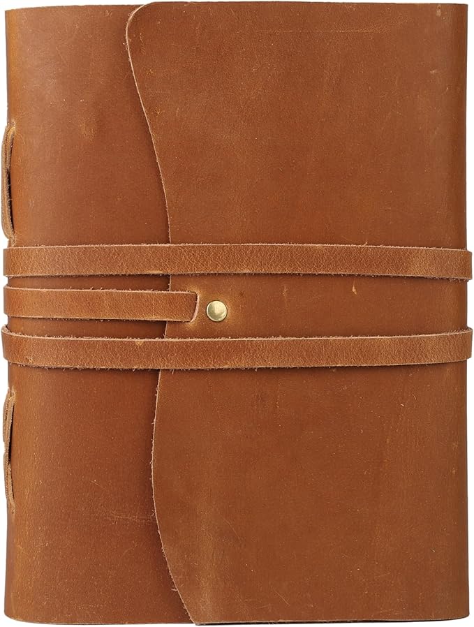 KomalC Tan Handmade Leather Journal | 8x6 Inch Vintage Writing Notebook Unlined Pages | Rustic Non-Refillable Sketchbook for Travel, Art, Notes, Gifts